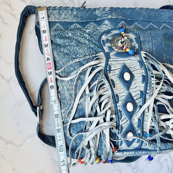 Vintage 90s Leather Fringe Shoulder Bag by VIVA Bags of California Boho Western - Picture 13 of 16